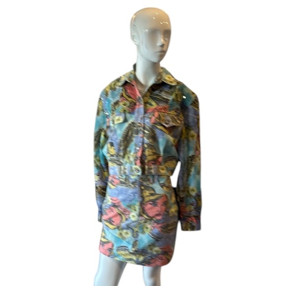 Vintage Opal Lorraine Wardy Pop Art Denim & Chiffon Jacket & Mini Skirt Size 6 - Picture 14 of 15